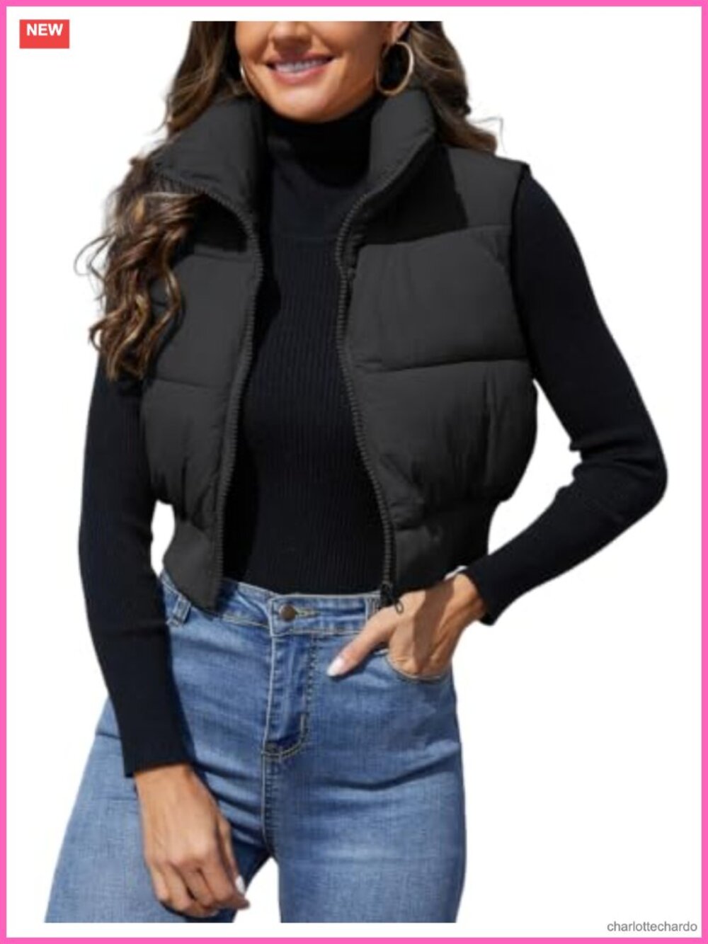 Womens Cropped Quilted Zip Up Sleeveless Puffer Vest Jacket
